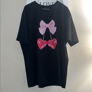 Black Shirt with Pink Bow and Red Hearts XL women